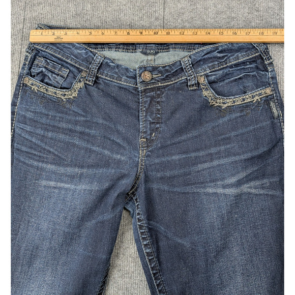 Silver Suki Mid Rise Boot Jeans Womens 16 Western 33" Length Embroidered Western - Picture 9 of 11